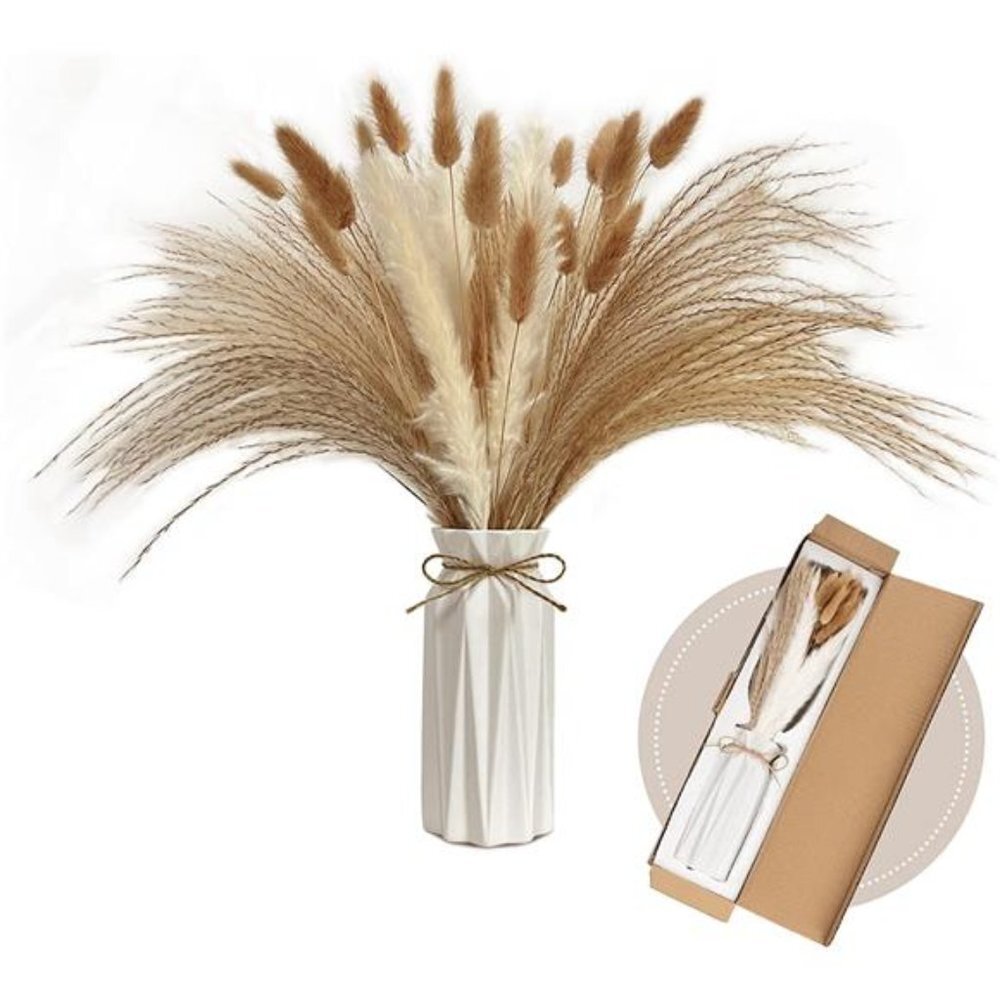 Pampas Grass with Vase Included, 90Pcs Dried Pampas Grass Decor